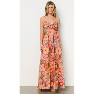 Baltic Born Rosalee Maxi Dress Flower Multi Cutout Tie Front Floral Print Size L